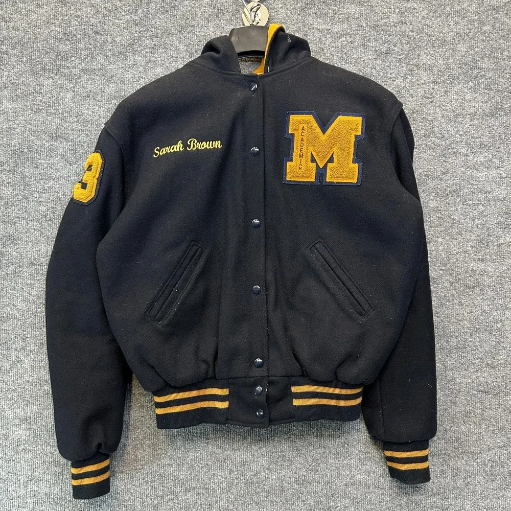 Vintage Holloway Varsity Jacket Men's Black Snap Long Sleeve Sports - Medium